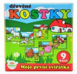 Kostky Moje první zvířátka dřevo 9 ks v dřevěné krabičce